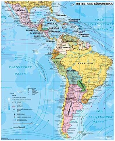 Mittel- und Südamerika politisch mit UNESCO-Welterbestätten - Wandkarte / Poster NEUE AUFLAGE